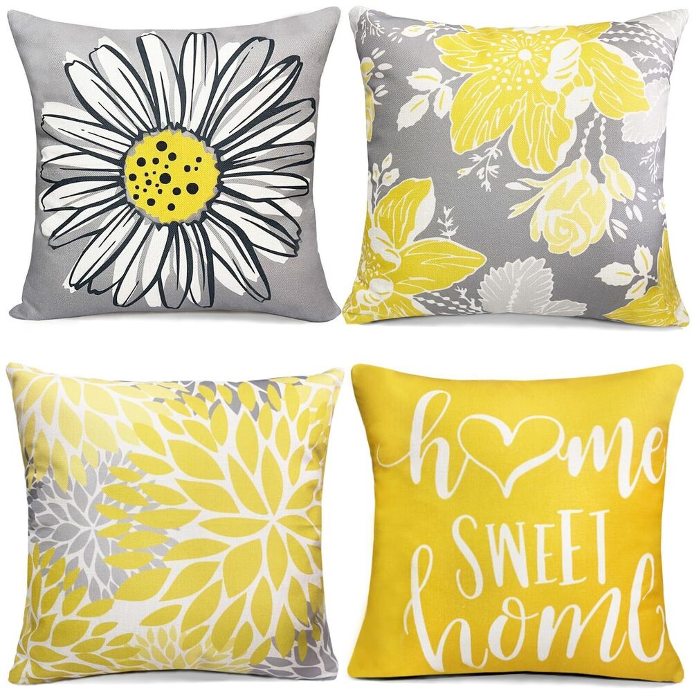 8240 Yellow Linen Decorative Throw Pillow Covers 18x18 Pillow Cover Set of